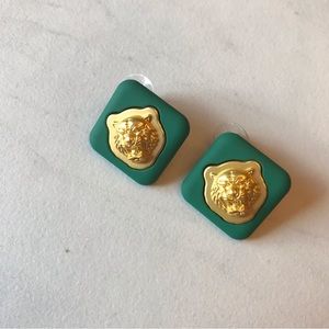Green Tiger Square Earrings